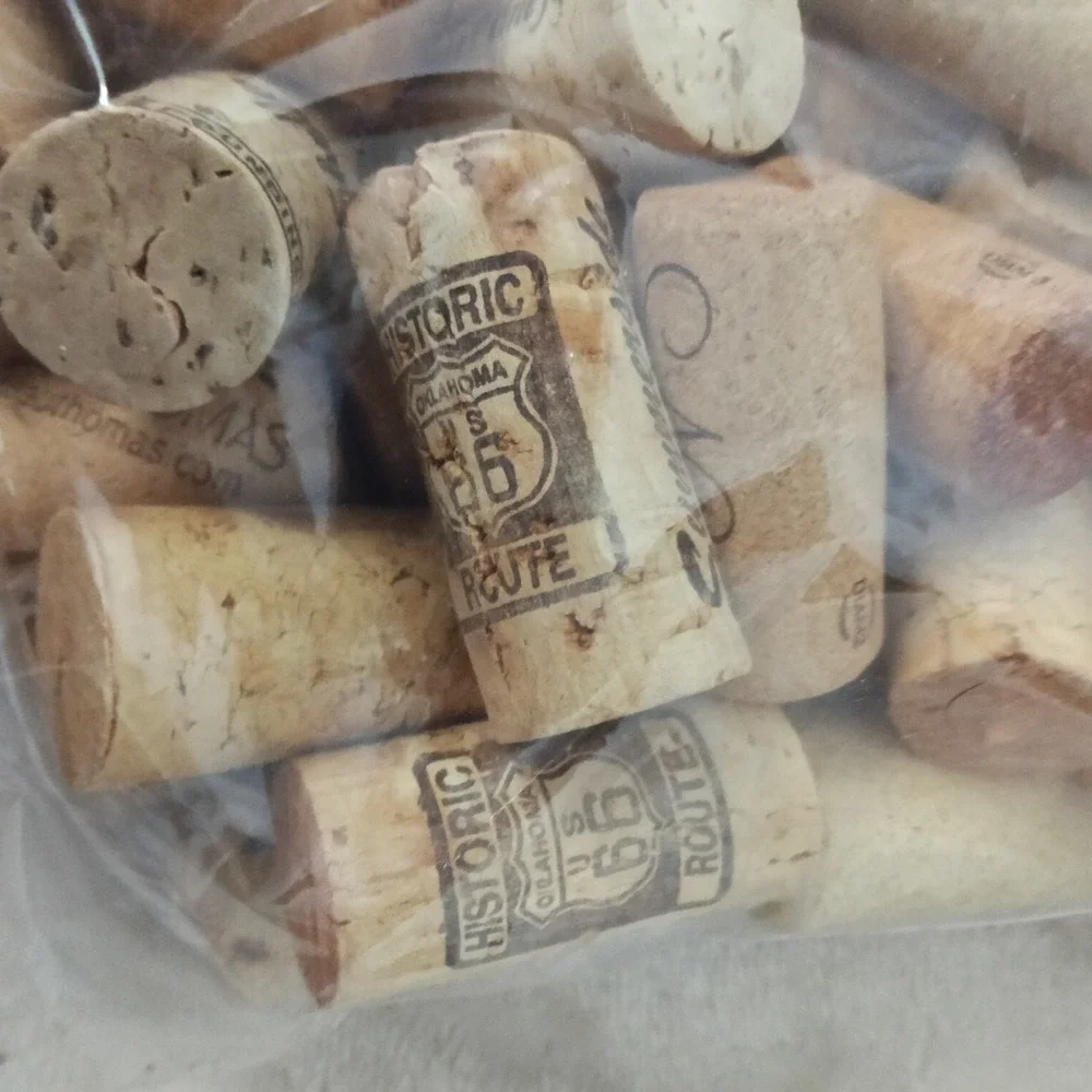 Lot of Used Natural Wine Corks With Historic Route 66 & Midwest Wineries Crafts